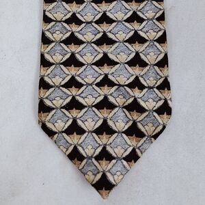 Geoffrey Beene Black Tan Cream Blue Paisley Print 100% Silk 3.8" Tie Necktie